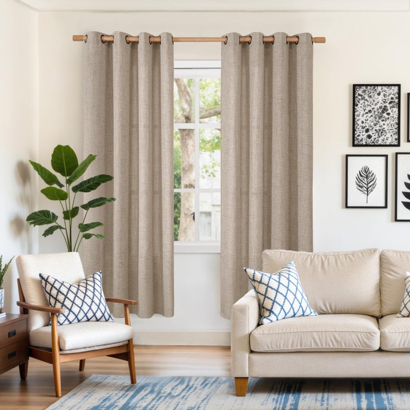 YoungsTex Dark Oatmeal Linen Curtains 68 Inch Length for Living Room, Light Filtering Burlap Textured Drapes with Bronze Grommet Privacy for Bedroom Farmhouse Rustic, 52 x 68 Inch, 2 Panels - Image 2