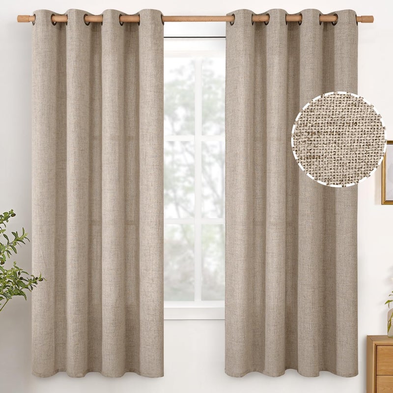 YoungsTex Dark Oatmeal Linen Curtains 68 Inch Length for Living Room, Light Filtering Burlap Textured Drapes with Bronze Grommet Privacy for Bedroom Farmhouse Rustic, 52 x 68 Inch, 2 Panels - Image 1