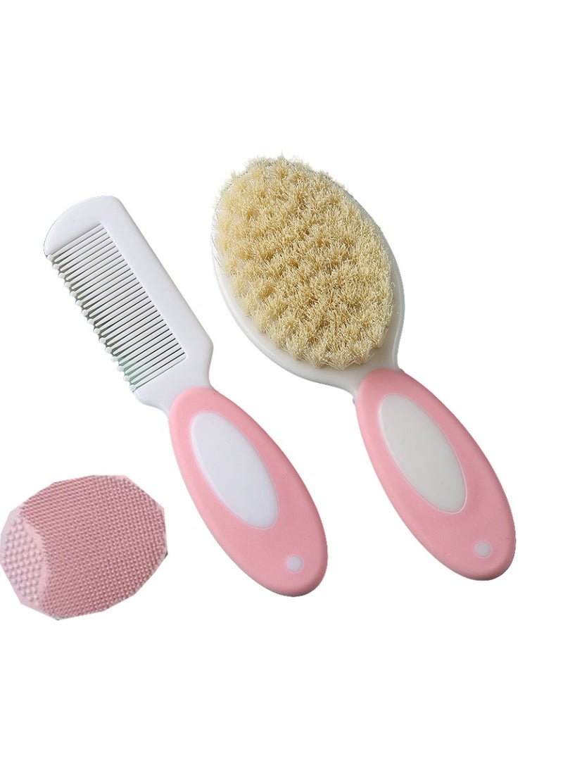 Baby Hair Brush &Silicone Baby Cradle Cap Brush Set, for Newborns & Toddlers-Natural Soft Goat Bristles-Ideal for Cradle Cap-Perfect Baby Registry Gift (Pink) - Image 1