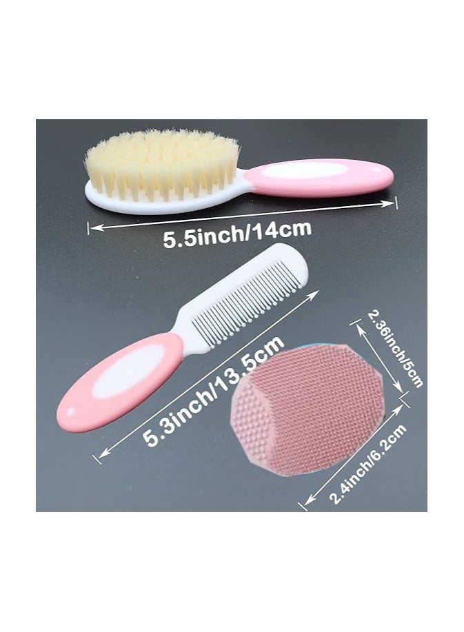 Baby Hair Brush &Silicone Baby Cradle Cap Brush Set, for Newborns & Toddlers-Natural Soft Goat Bristles-Ideal for Cradle Cap-Perfect Baby Registry Gift (Pink) - Image 3