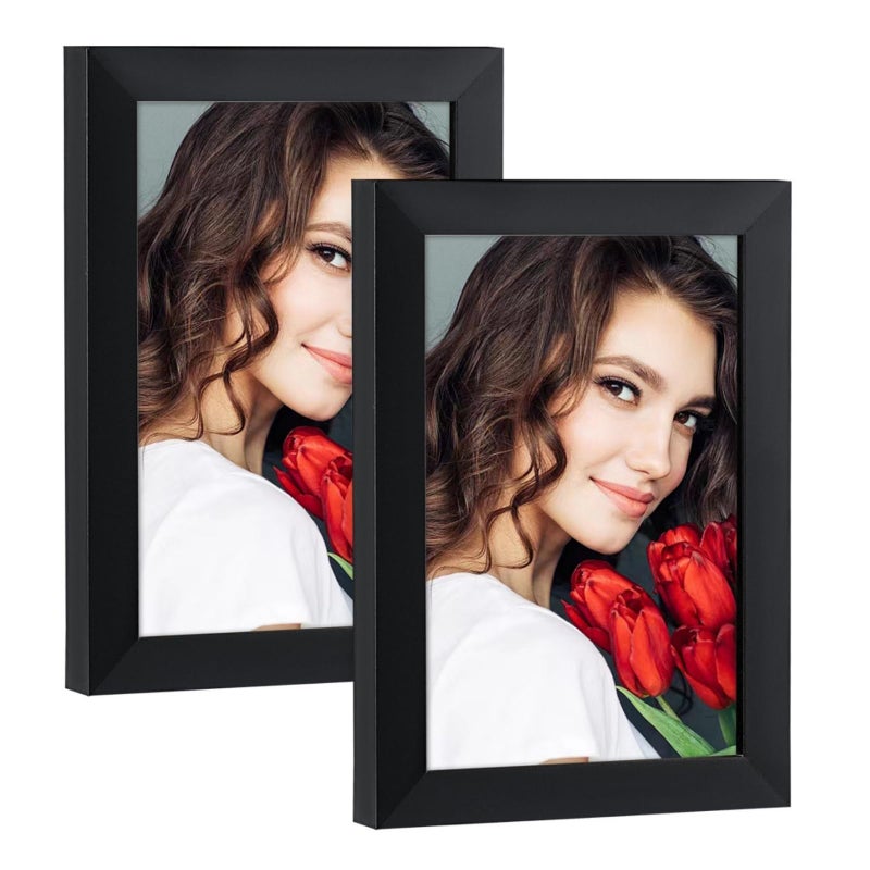 LBECUA 4x6 Picture Frame Set of 2 Wooden Picture Frames with HD Plexiglass Display Photo 4x6 Horizontal and Vertical for Wall and Tabletop Black