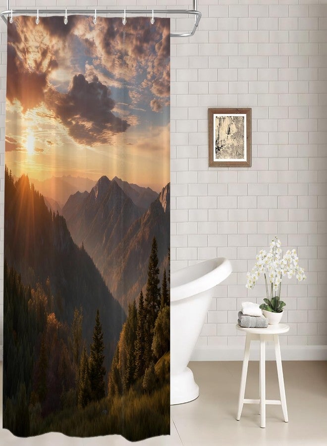 Batmerry Golden Yellow Natural Sunrise Decor Shower Curtain,Golden Landscape Mountains Bathroom Decor Polyester Fiber Plastic Rings Quick-Drying Waterproof for Bathtubs/Bathroom, 72x36 inches - Image 1