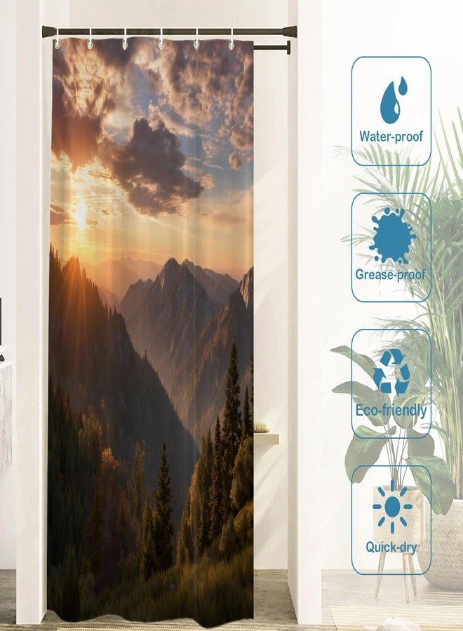 Batmerry Golden Yellow Natural Sunrise Decor Shower Curtain,Golden Landscape Mountains Bathroom Decor Polyester Fiber Plastic Rings Quick-Drying Waterproof for Bathtubs/Bathroom, 72x36 inches - Image 4