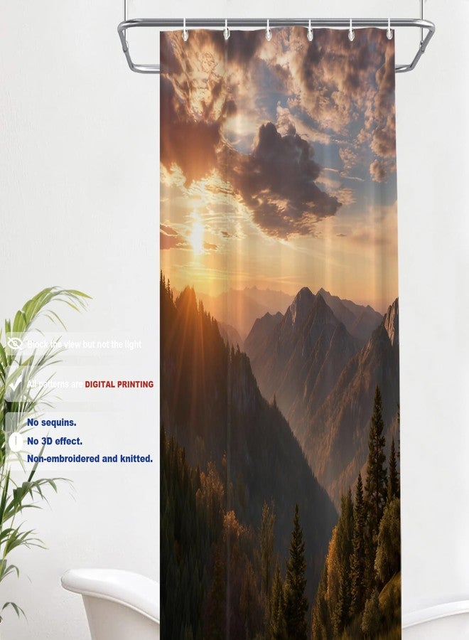 Batmerry Golden Yellow Natural Sunrise Decor Shower Curtain,Golden Landscape Mountains Bathroom Decor Polyester Fiber Plastic Rings Quick-Drying Waterproof for Bathtubs/Bathroom, 72x36 inches - Image 2