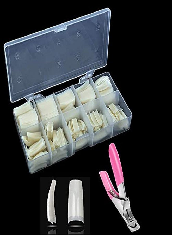 Belicia 100 PCS Fake Nail Acrylic French Half Cover Nail Tips 10 sizes ABS Natural Color Nails Tips Stainless Steel Nail Clipper Set For Gift Makeup Beliciaily DIY Art - Image 1