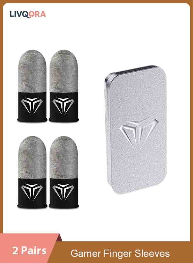 ليفقورا زوجان من أكمام أصابع اللاعبين، أغطية أصابع ألعاب مقاومة للعرق وجيدة التهوية لألعاب الهاتف المحمول، أغطية أطراف أصابع تعمل باللمس مضادة للتعرق لأجهزة Android/iOS، مريحة ومتينة، تتضمن صندوق تخزين معدني - Image 1