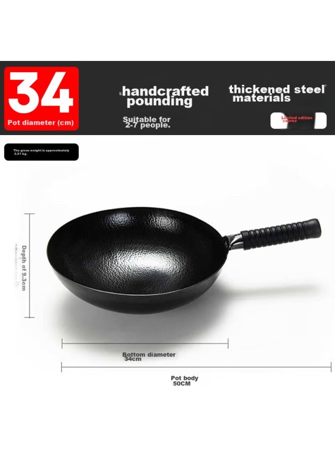 Olofe Zhangqiu Laoguan Iron Wok, Black Stir-fry Pan, Traditional Round Bottom Uncoated Cookware, Large Wok, Seasoned Black Iron Pan, 34cm - Image 1