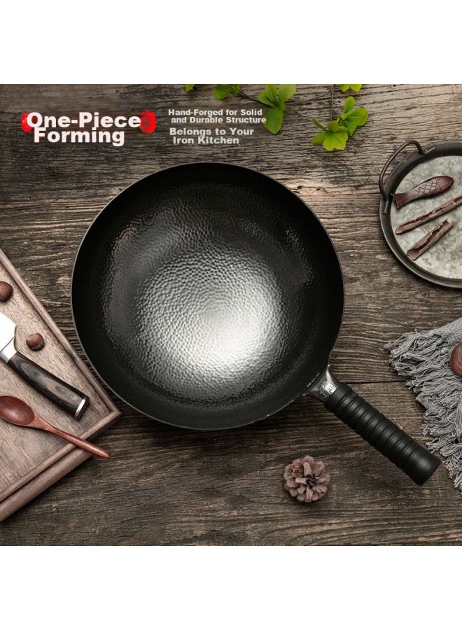 Olofe Zhangqiu Laoguan Iron Wok, Black Stir-fry Pan, Traditional Round Bottom Uncoated Cookware, Large Wok, Seasoned Black Iron Pan, 34cm - Image 2