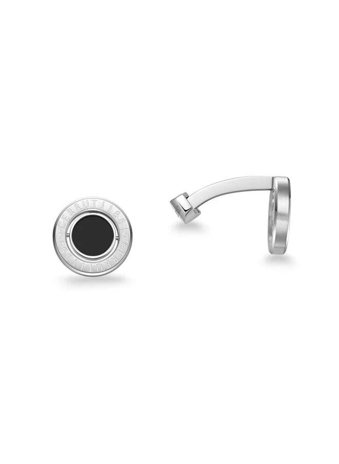 CERRUTI 1881 Lino Silver Stainless Steel with Rotating Black Enamel Center Cufflink for Men