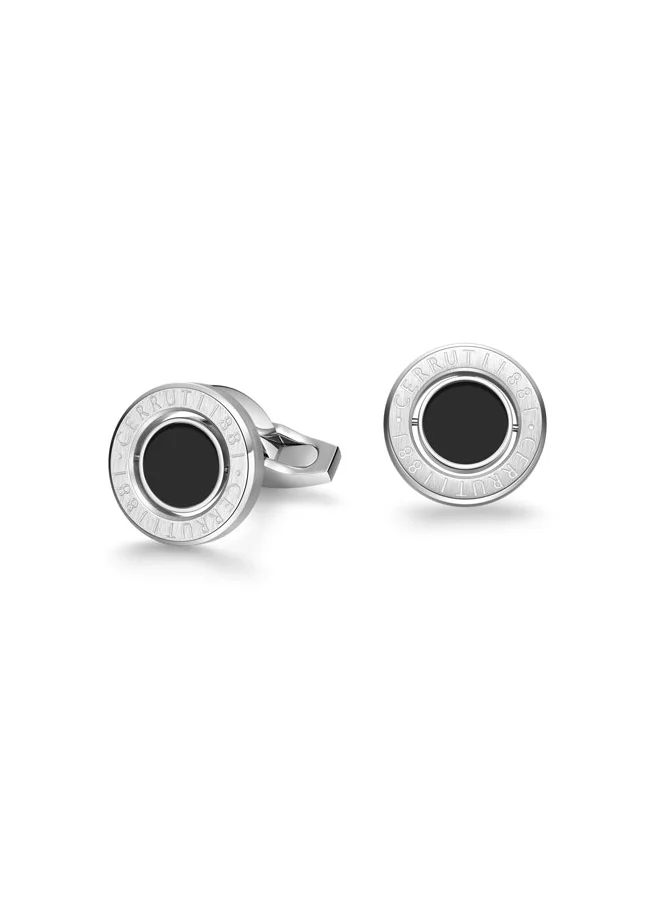 CERRUTI 1881 Lino Silver Stainless Steel with Rotating Black Enamel Center Cufflink for Men