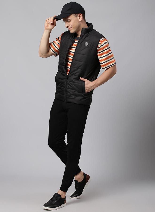 Dennis Lingo Black Regular Fit Men's Solid Mock Neck Sleeveless Polyester Jacket with Zipper Closure  - Image 1