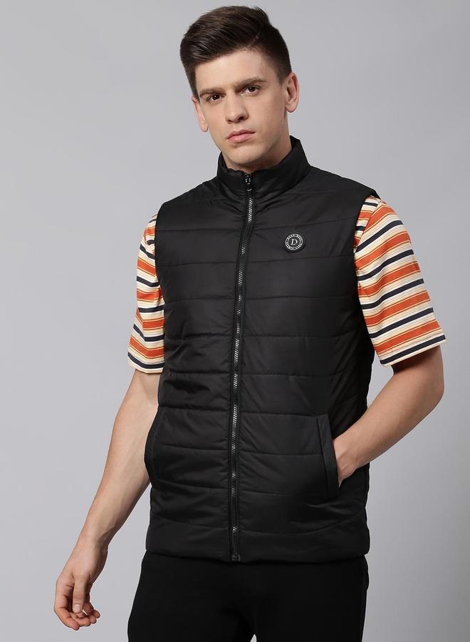Dennis Lingo Black Regular Fit Men's Solid Mock Neck Sleeveless Polyester Jacket with Zipper Closure  - Image 3