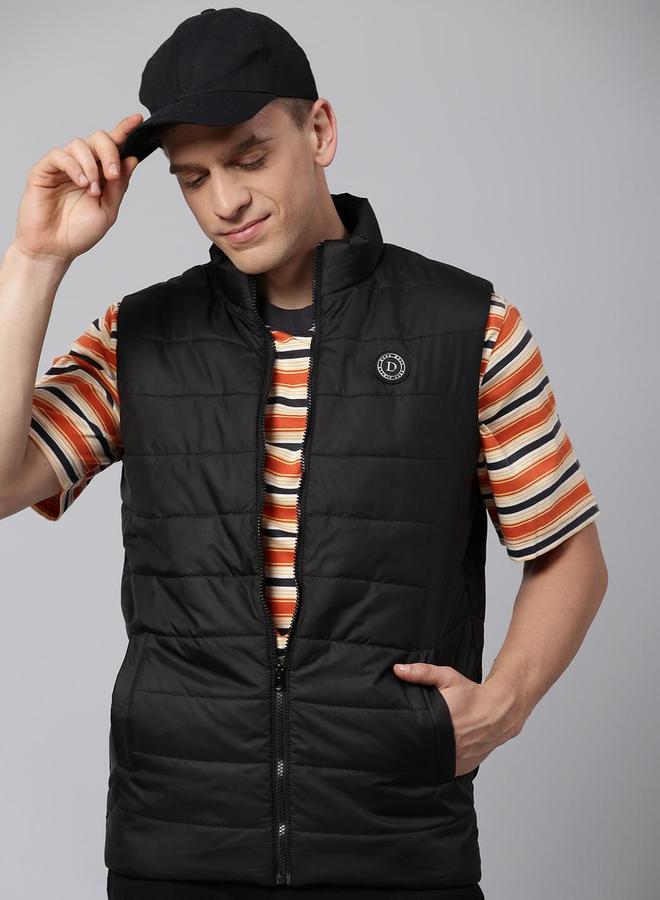 Dennis Lingo Black Regular Fit Men's Solid Mock Neck Sleeveless Polyester Jacket with Zipper Closure  - Image 2