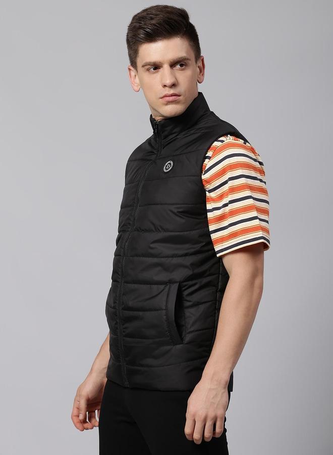 Dennis Lingo Black Regular Fit Men's Solid Mock Neck Sleeveless Polyester Jacket with Zipper Closure  - Image 5