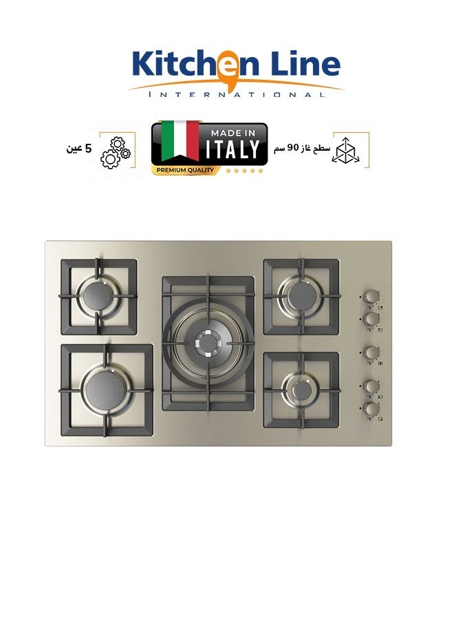 kitchen Line Surface 5 Gas Stove - 90 cm - Separate Medium - Italian - Steel - J5020  - Image 1