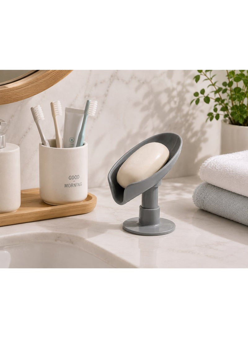 Self-Adhesive Soap Holder with Drainage Design – Strong Adhesive Base – No Drilling – Grey - Image 2