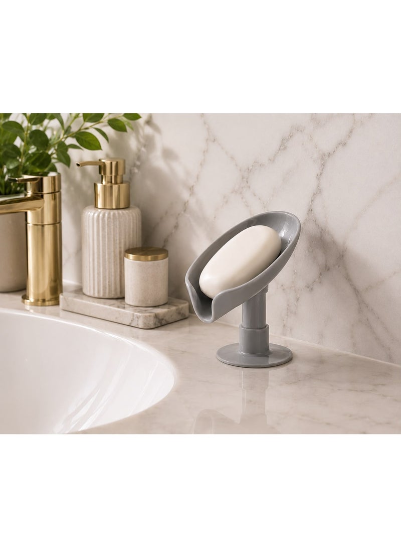Self-Adhesive Soap Holder with Drainage Design – Strong Adhesive Base – No Drilling – Grey - Image 1