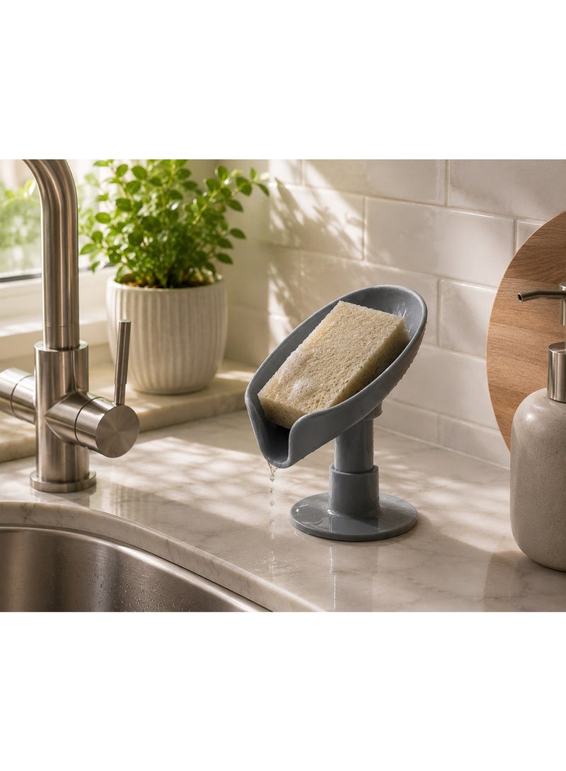 Self-Adhesive Soap Holder with Drainage Design – Strong Adhesive Base – No Drilling – Grey - Image 4