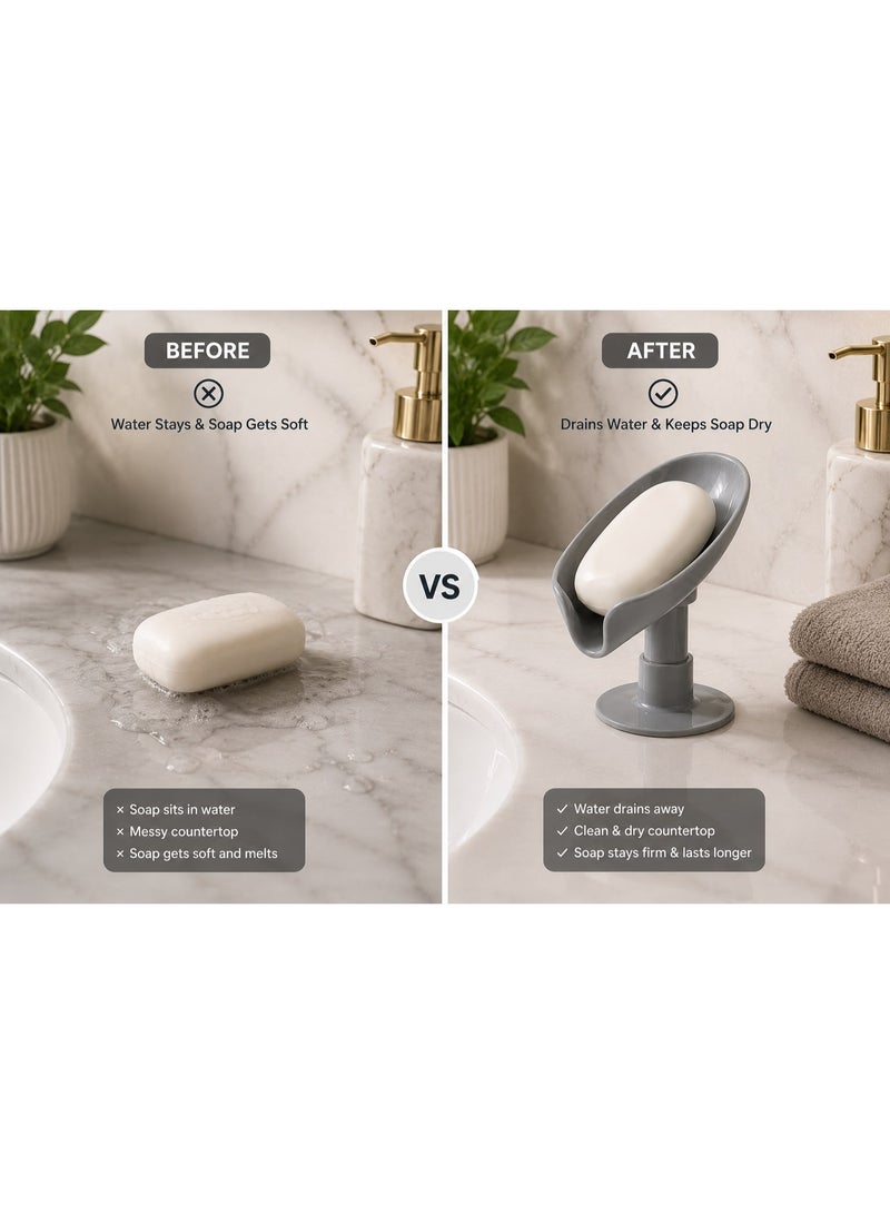 Self-Adhesive Soap Holder with Drainage Design – Strong Adhesive Base – No Drilling – Grey - Image 5