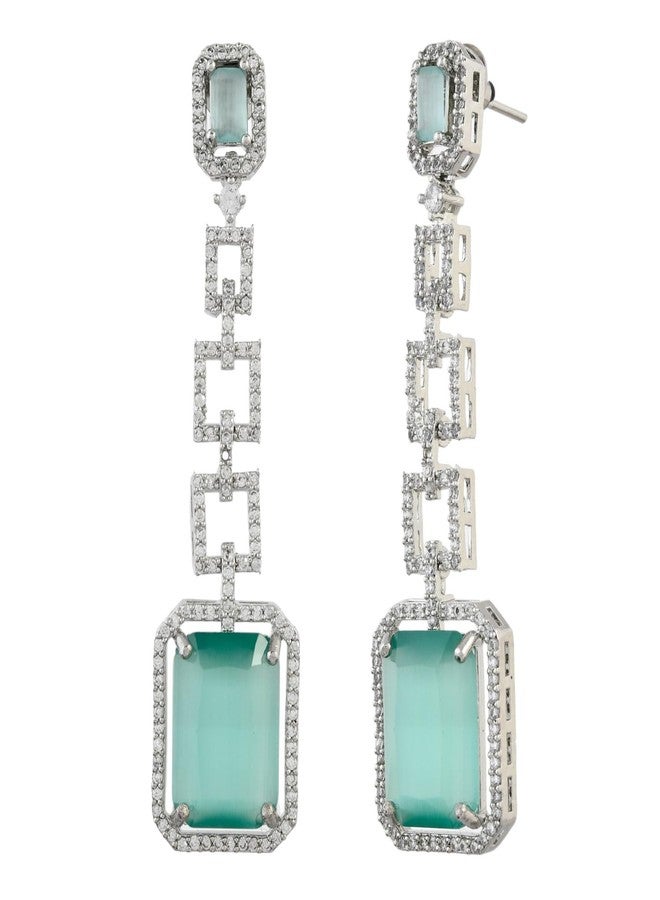 Voylla Sparkling Elegance Aqua American Diamond Dangler Earrings for Women Long American Diamond Earrings Womens Day Gift for Her Elegant Jewellery Gift - Image 1