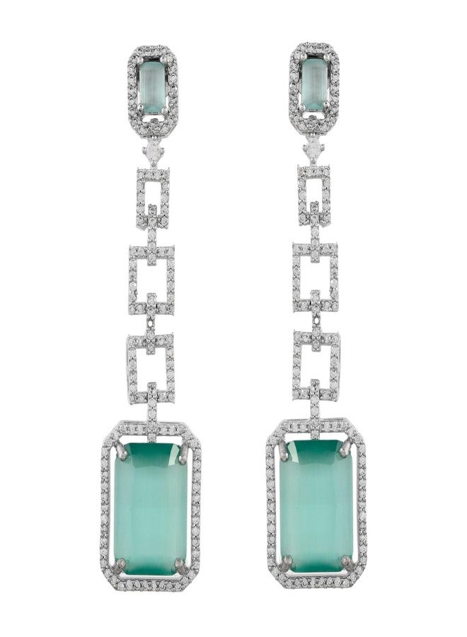 Voylla Sparkling Elegance Aqua American Diamond Dangler Earrings for Women Long American Diamond Earrings Womens Day Gift for Her Elegant Jewellery Gift - Image 5