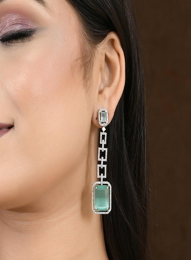 Voylla Sparkling Elegance Aqua American Diamond Dangler Earrings for Women Long American Diamond Earrings Womens Day Gift for Her Elegant Jewellery Gift - Image 3