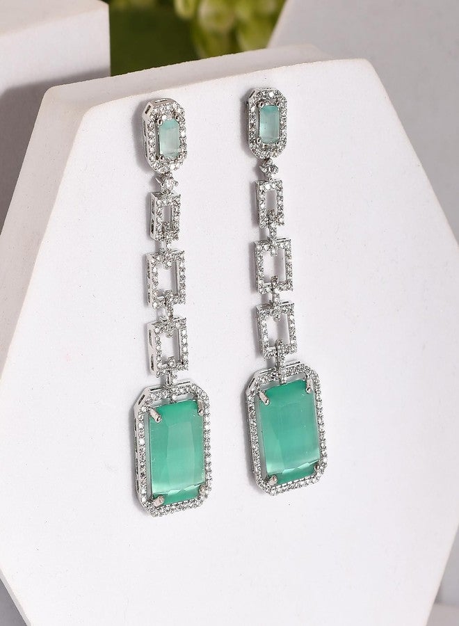 Voylla Sparkling Elegance Aqua American Diamond Dangler Earrings for Women Long American Diamond Earrings Womens Day Gift for Her Elegant Jewellery Gift - Image 2