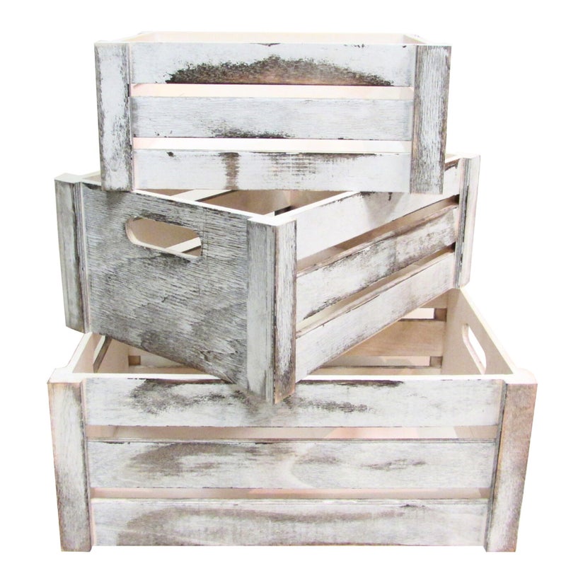 Admired By Nature Admired By Nature Wooden Crates Storage Container Rustic White Set of 3 Farmhouse Style Decorative Baskets for Home Decor Rustic Decor Nesting Stackable Organizers Distressed Wood Crates 
