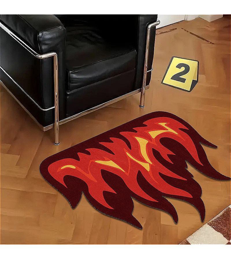 Red Yellow Flame Soft Warm Thick Pile Rug 25.59x31.5inch - Image 2