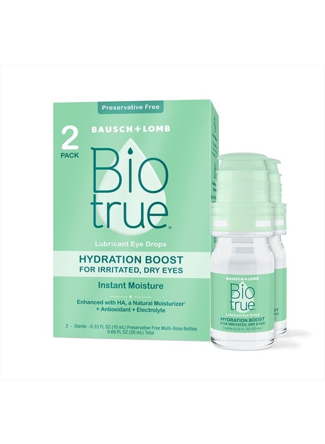 Biotrue Hydration Boost Drops, Soft Contact Lens Friendly for Irritated and Dry Eyes from Bausch + Lomb, Preservative Free, Naturally Inspired, 0.33 FL OZ (10 mL), Pack of 2  - Image 1