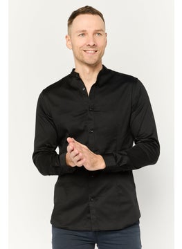 Jack Jones Men Super Slim Fit Solid Long Sleeves Casual Shirt, Black  - Image 1