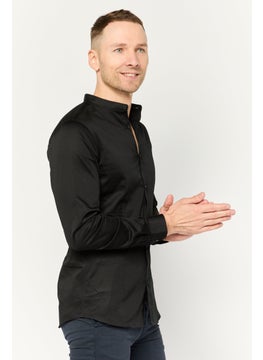 Jack Jones Men Super Slim Fit Solid Long Sleeves Casual Shirt, Black  - Image 3