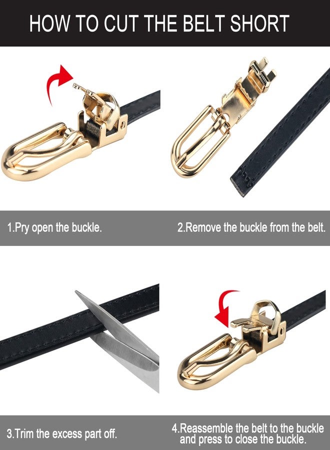 macoking Thin Belts for Women Leather Black Skinny Belt for Dresses Pants Adjustable S - Image 5