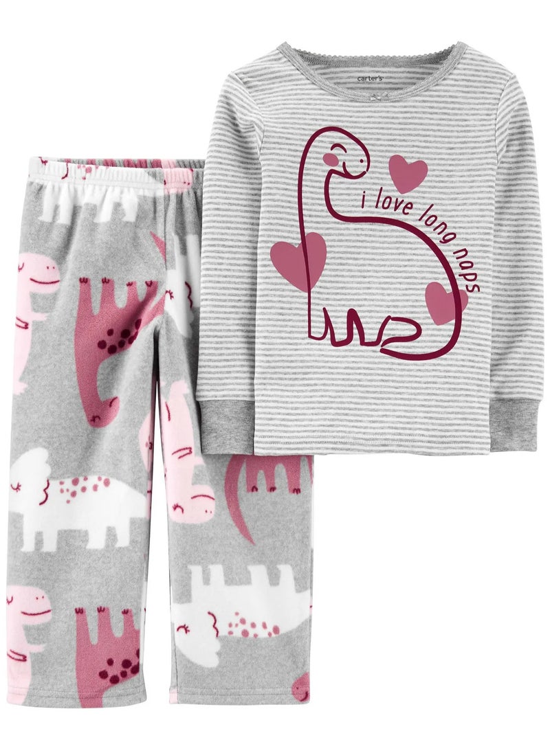 carter's Carter's 2-Piece Dinosaur Cotton & Fleece Pajama Set - Grey  - Image 1