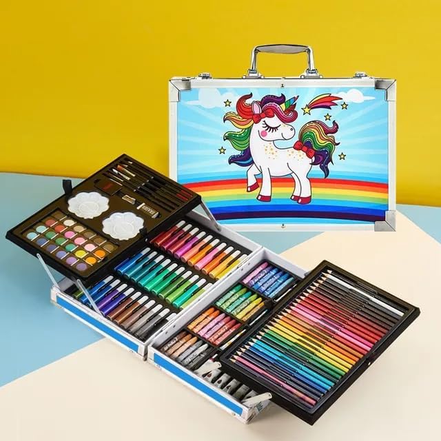 Edu-play مجموعة أدوات الرسم EDUPLAY 145 قطعة قلم رصاص مجموعة ألوان أقلام شمعية باستيل زيتية مجموعة أقلام ملونة كعك ألوان مائية فرشاة شحذ ممحاة لوازم فنية للفنانين للأطفال - Image 4