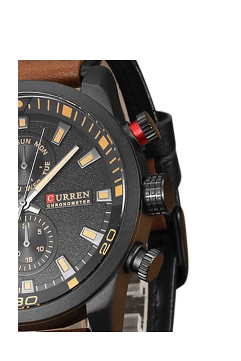 CURREN Men's Water Resistant Leather Chronograph Watch WT-CU-8250-B - 48 mm - Brown - Image 4
