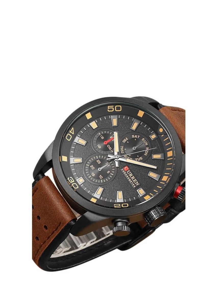 CURREN Men's Water Resistant Leather Chronograph Watch WT-CU-8250-B - 48 mm - Brown - Image 5