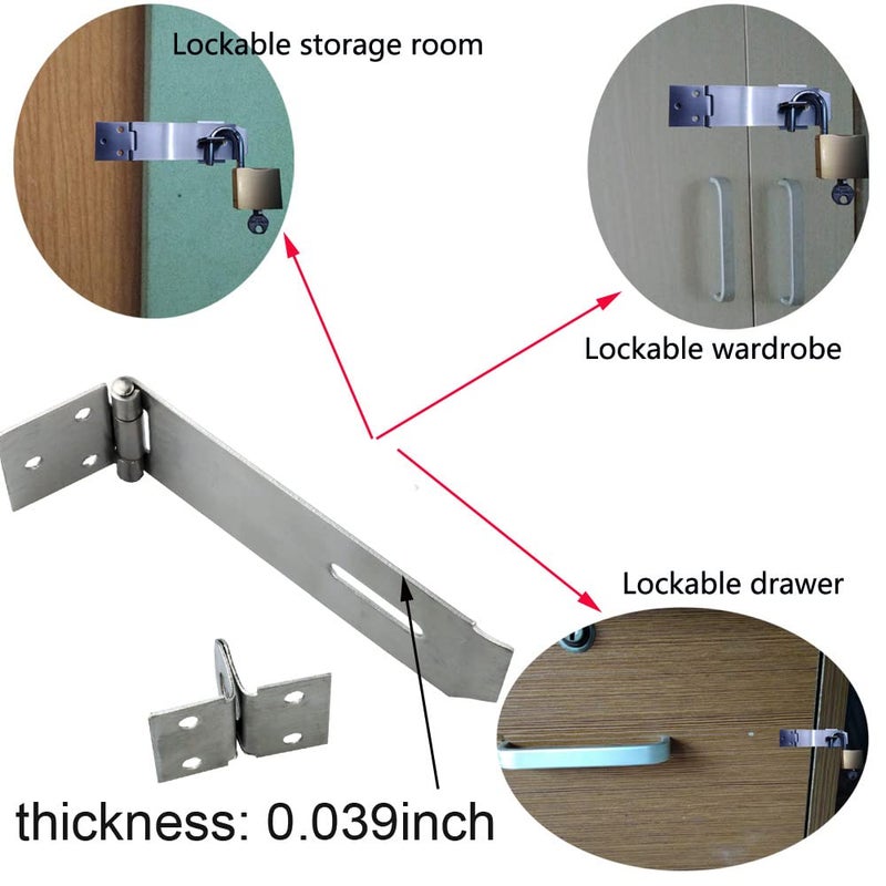 Arlai 4" Stainless Steel Latch Lock Padlock hasp Set, with Screws and Padlock, Your Own Fence Locks gate Lock, for shed Locks with Keys Lock hasp Set - Image 4