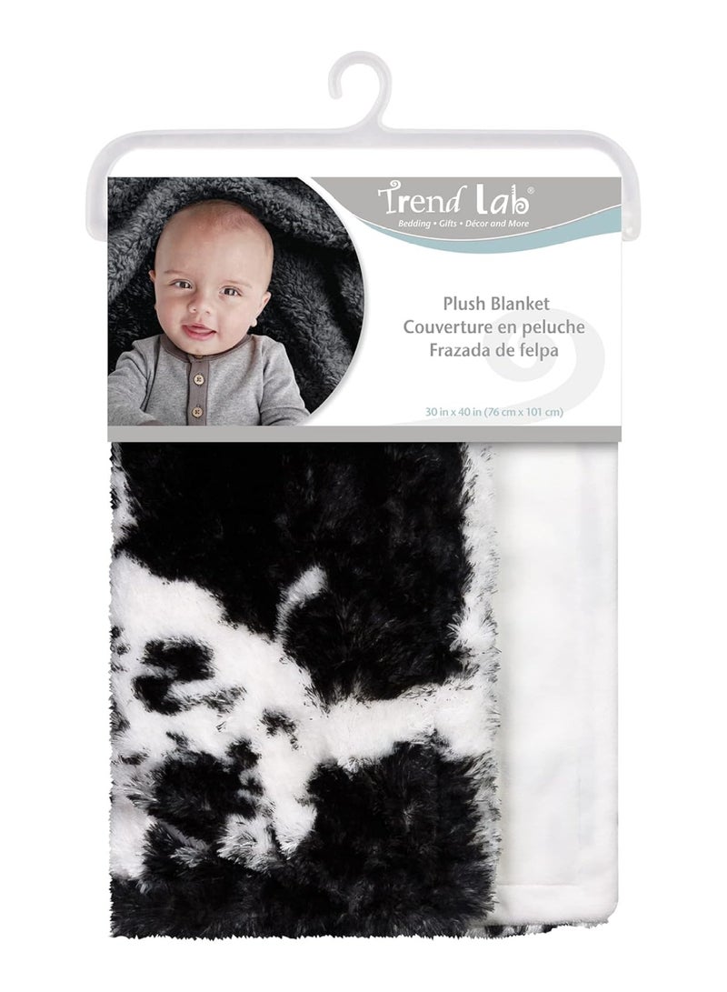 Trend Lab Cow Print Plush Baby Blanket-Cow Print Plush, White Back, Black, White, 30 in x 40 in - Image 2