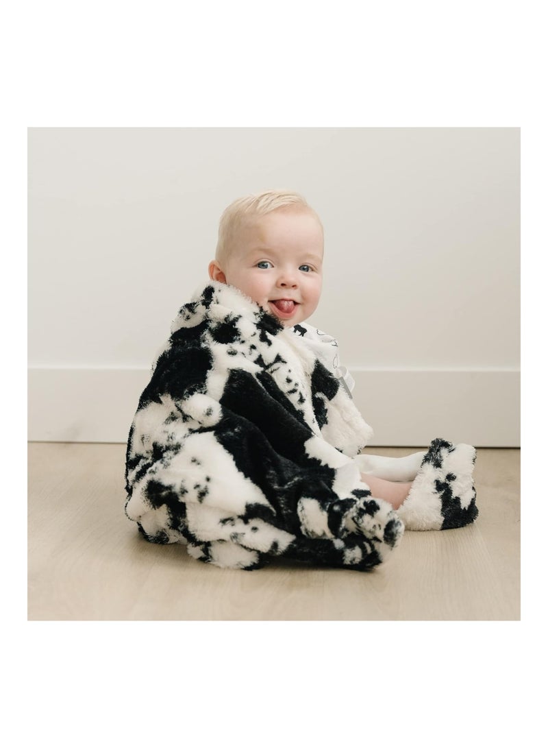 Trend Lab Cow Print Plush Baby Blanket-Cow Print Plush, White Back, Black, White, 30 in x 40 in - Image 1