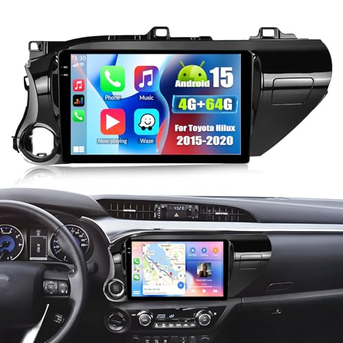 UNITOPSCI 4+64G Android 15 Car Stereo for Toyota Hilux 2015-2020 with Wireless Carplay Android Auto, 10'' 1280 * 720P Touchscreen Bluetooth 5.0 GPS WiFi AHD Rear Camera FM RDS EQ SWC - Image 1