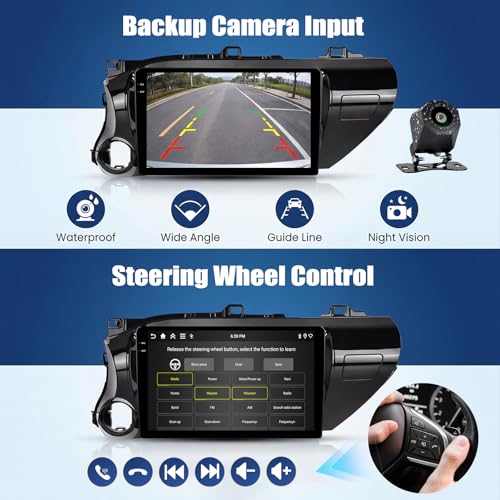 UNITOPSCI 4+64G Android 15 Car Stereo for Toyota Hilux 2015-2020 with Wireless Carplay Android Auto, 10'' 1280 * 720P Touchscreen Bluetooth 5.0 GPS WiFi AHD Rear Camera FM RDS EQ SWC - Image 5