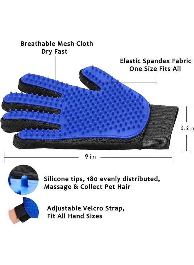 Professional Pet Grooming Glove Brush for Dogs & Cats - Left Hand Silicone Deshedding Tool - Blue - Image 2