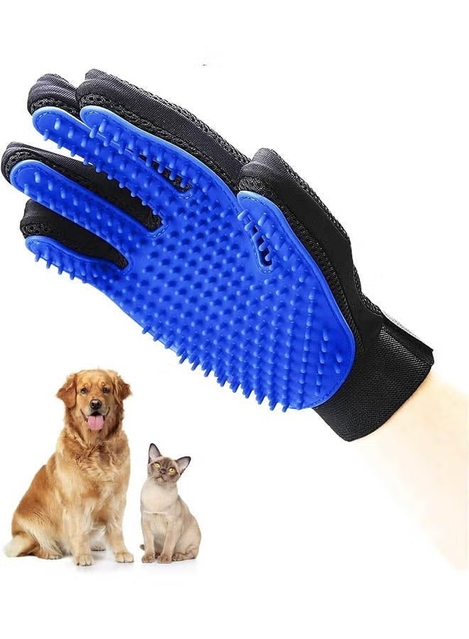 Professional Pet Grooming Glove Brush for Dogs & Cats - Left Hand Silicone Deshedding Tool - Blue - Image 1