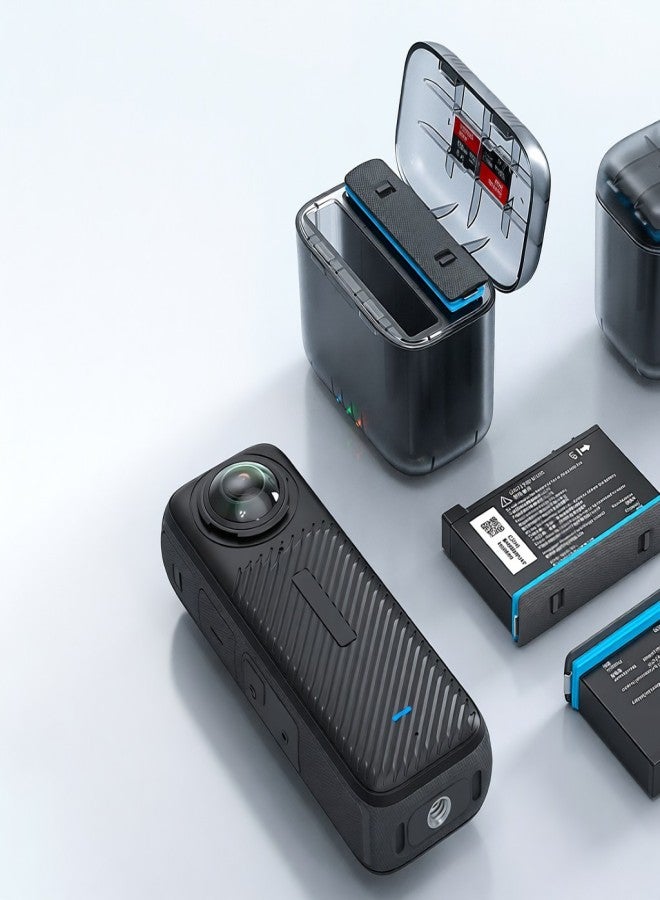 aMagisn شاحن بطاريات aMagisn AD13-A ثنائي الفتحات، صندوق شحن بطاريات محمول، حافظة شحن بطاريات مزودة بفتحات لتخزين بطاقات الذاكرة TF، بديل لبطاريات Insta360 X4 - Image 3