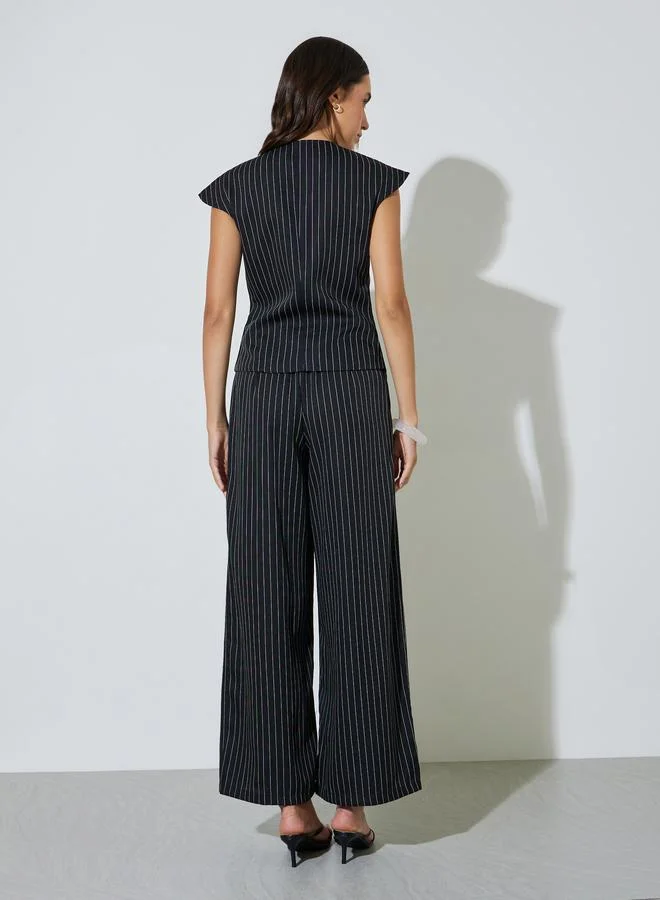 Take Two  Black Pinstripe Waistcoat and Wide-Leg Co-Ord Set for Women | Best Price UAE
