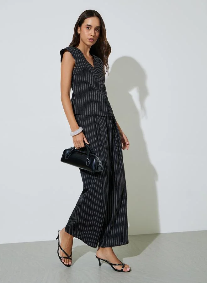 Take Two  Black Pinstripe Waistcoat and Wide-Leg Co-Ord Set for Women | Best Price UAE