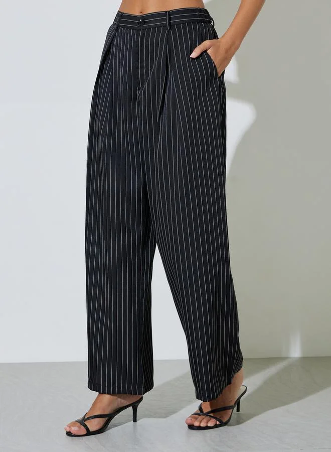 Take Two  Black Pinstripe Waistcoat and Wide-Leg Co-Ord Set for Women | Best Price UAE
