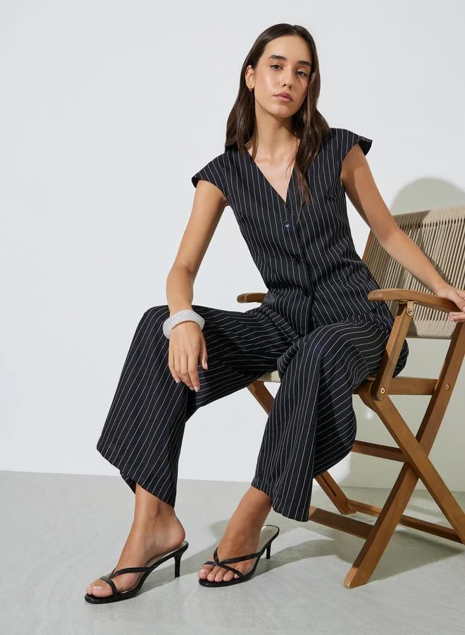Black Pinstripe Waistcoat and Wide-Leg Co-Ord Set