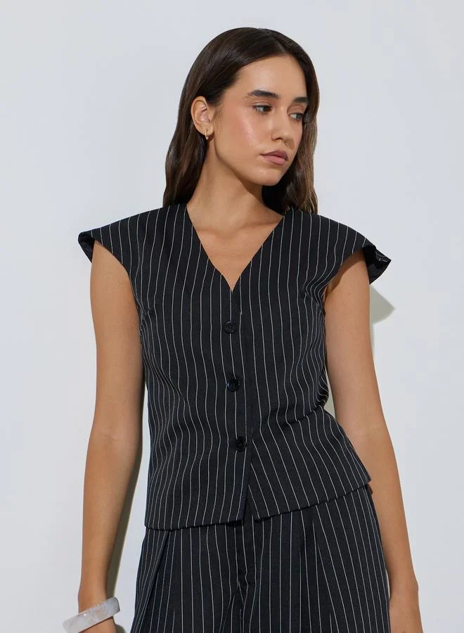 Take Two  Black Pinstripe Waistcoat and Wide-Leg Co-Ord Set for Women | Best Price UAE